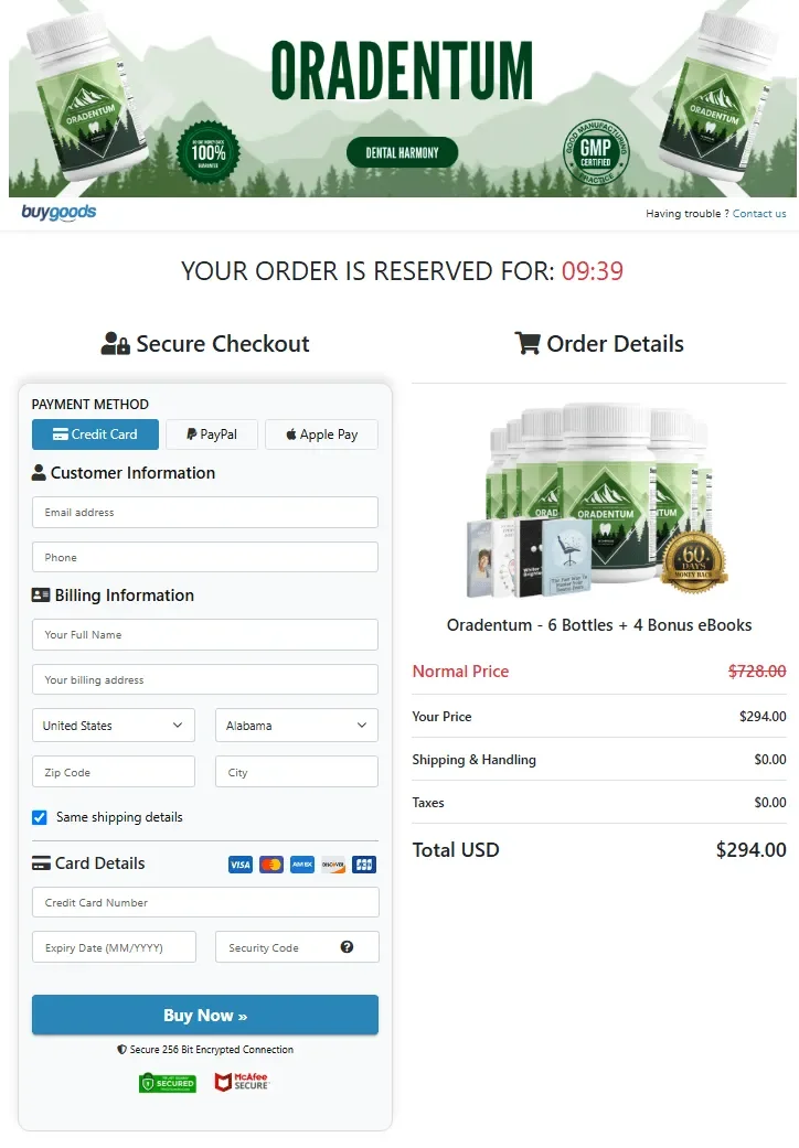 Oradentum order page